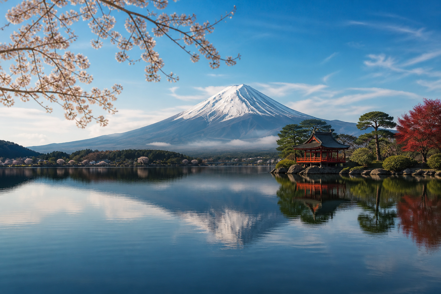 Mount Fuji and a Japanese city skyline